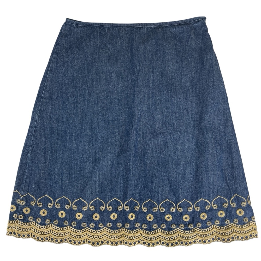 Fair Indigo Knee Length Denim Blue Skirt with Embroidery Size 6